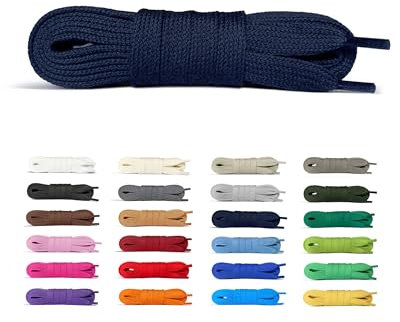 Laceter Lacets Plats Premium en Coton pour Baskets - Lacet de Remplacement pour chaussures de Sport et Sneakers ou pour Enfants - Épaisseur 8mm - Compatible avec Converse, Nike - Bleu marine, 120 cm