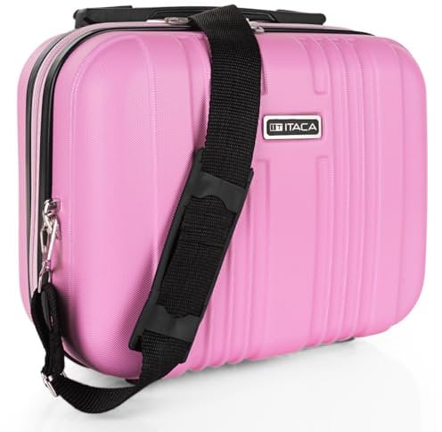 ITACA - Vanity Case Rigide - Trousse de Toilette Femme/Homme pour Voyage avec bandoulière réglable et Amovible - Trousse de Toilette à Grande capacité légère., Rose