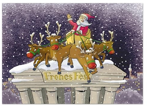 Weihnachtskarte Berlin Brandenburger Tor mit Weihnachtsmann A6 Klappkarte mit Umschlag
