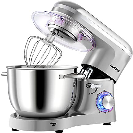 Aucma Stand Mixer, 6.2L Food Mixer 1400W Tilt-Head Electric Kitchen Mixer with Dough Hook, Wire Whip & Beater (6.2L, Shinny Silver)
