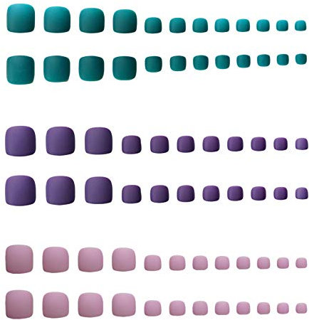 Lot de 72 faux ongles d'orteil - Violet foncé - Bleu saphir - Carré - Couverture complète