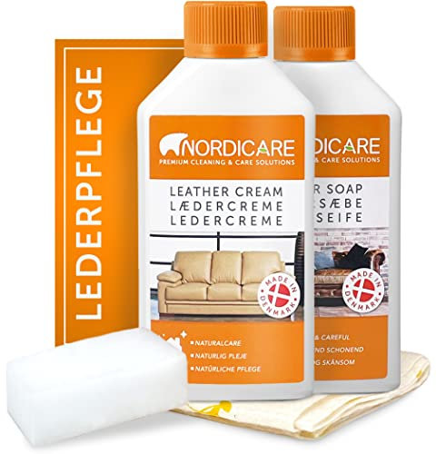 Nordicare Lederpflege Set [250ml] für Auto, Couch und Möbel I Lederreiniger zur Leder Pflege I Lederpflegeset, Leder Reinigung, Lederpflege Sofa, Leather Cleaner, Lederpflege Auto