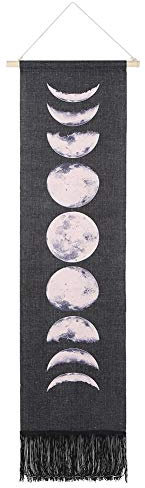 Jenngaoo Hängende Tapisserie, Mondphasen Wandteppich Mondzyklus Muster Wandbehang Wandteppich Wandkunst für Wohnheim Schlafzimmer Wohnzimmer (12,2 x 49,2 Zoll) (Schwarz)