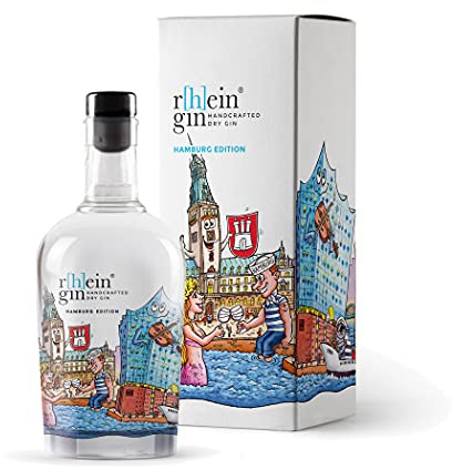r[h]eingin Hamburg Edition | mit Geschenkverpackung, Souvenir, Mitbringsel | Geschenk Weihnachten mit Skyline | Geschenkidee für echte Liebhaber | 500ml Einzelflasche | 46% Vol.