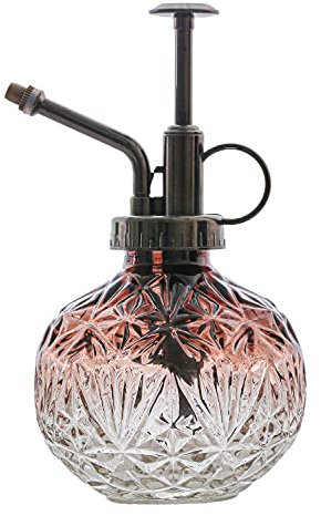 Glass Plant Mister Spray Bottle, 6.3inch Tall Vintage Plant Spritzer, Succulent Watering Bottle with Top Pump, Plant Mister Garden Tool (Brown Clear Gradient)