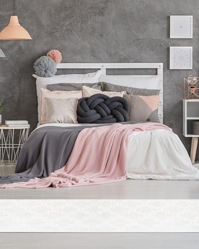 Qiyano Teppich Kurzflor marokkanisches Muster seidiger Glanz dünn weich für Wohnzimmer Schlafzimmer Läufer mit Anti-Rutsch Hell, Farbe: Weiß, Größe: 80 x 300 cm