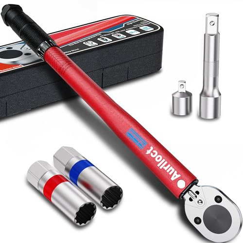 Aurlloct Clé Dynamométrique 3/8 5-70 Nm, Clé de Torsion pour Autos Camion Motos 5 Pièces Rouge