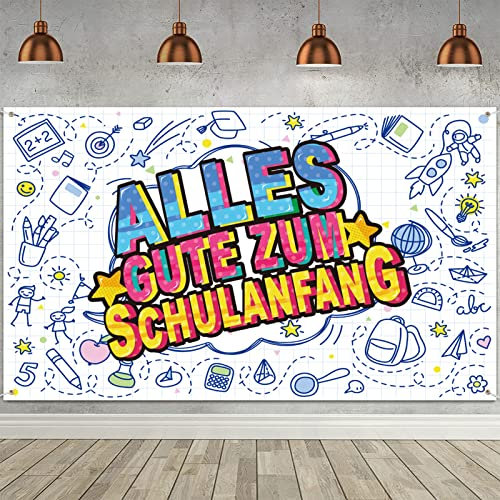BEKOIUP Einschulung Deko Junge - Deko Schulanfang Mädchen Banner, Schulkind Girlande deko, Deko Schule schuleinführung, Alles Gute Zum Schulanfang Banner für Kinder Jungen Mädchen Weiß