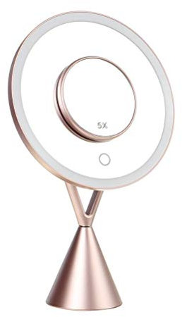 Pkfinrd Tischlampentyp. USB Touch Eitelkeitspiegel mit eingebautem LED Leichter Eitelkeitspiegel geeignet for Make-up an dunklen Orten (Color : Rose Gold)