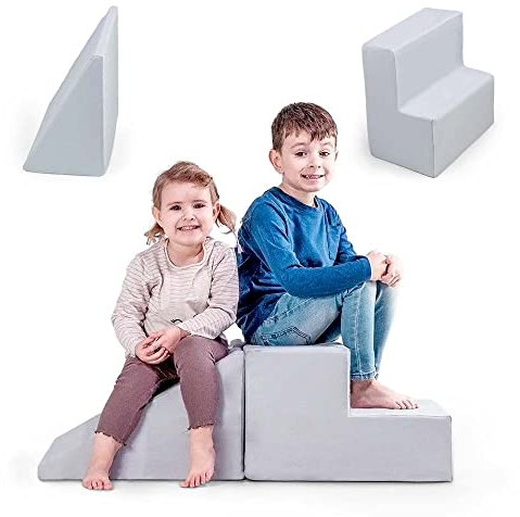 MAMOI® Softbausteine Baby | Schaumstoffbausteine Spielbausteine | Schaumspielset | Schaumspielblöcke | Schaumblöcke Kinder | Baby Spielplatz | Made in EU (Hellgrau)