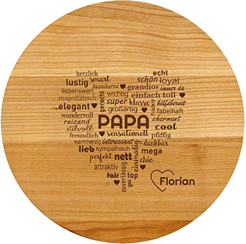 Sterngraf Pizzabrett 30cm mit Gravur (Namen) personalisierter Holz Pizza-Teller - Geschenke für Papa, Geschenkidee zum Vatertag Geburtstag für Väter, Herz Motiv P21