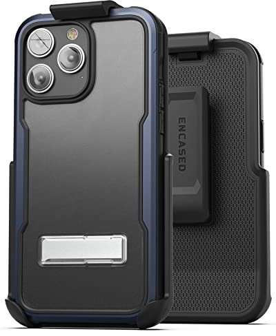 Encased Exos-Armor for iPhone 14 PRO MAX Case with Belt Clip Holster and Metal Kickstand (Blue)