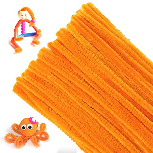 G2PLUS Orange Pfeifenreiniger 6mm, 100 Stück Pfeifenputzer zum Basteln, Pfeifenputzer für Blumen Pfeifenreiniger, 30cm Chenilledraht für Kinder zum Basteln und Dekorieren