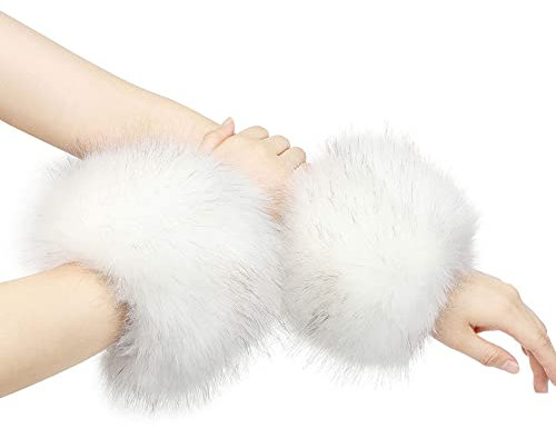 Herbests Armstulpen Fell Stulpen Damen,1 Paare Fell Pelz Armstulpen Kunstpelz Handgelenk Manschetten Handschuhe Winter Warme Pulswärmer Pelz Kunstfell Fellstulpen für Damen Mädchen,Weiß