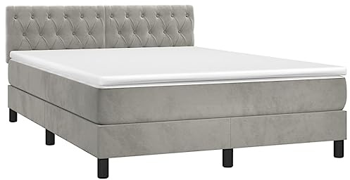 vidaXL Boxspringbett mit Matratze Hellgrau 140x200 cm Samt