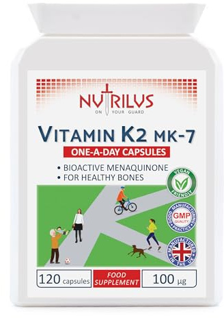 Nutrilus Vitamin K2 MK-7 120 Daily Capsules 100mcg – High Absorption | Highly Bioavailable Menaquinone – Not Tablets – Bone Health & Blood Clotting Support – Vegan - UK Made Supplement