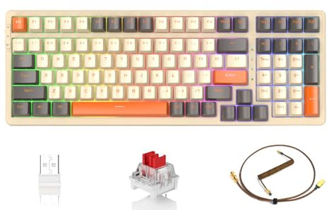 ATTACK SHARK K98 100 Keys Gasket Hot Swappable Twilight Mechanical Gaming Keyboard,BT5.0/2.4G/Coiled USB C,3000mah Battery,RGB Illumination Programmable, Customized Red Switch,100% Anti-ghosting Keys