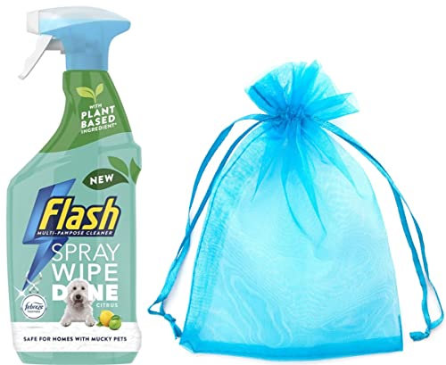 Flash Sparkling Clean, Spray Wipe Done, 800ml + Our Gift for You: Organza Bag Size: 9x7x0.1cm - Choose 1 Fragrance (For Pet Lovers, Citrus Fresh Scent)