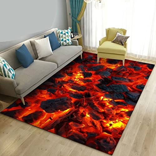 MBOAH Vulkan Lava Magma Bereich Teppich 3D Teppich, 80x150 cm, Rot, Modern, Anti-Rutsch