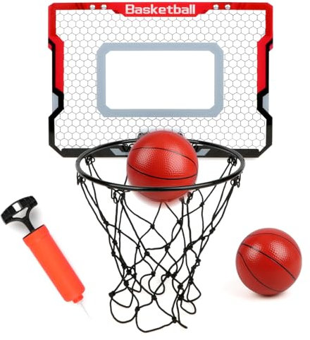 Jacootoys Indoor-Basketballkorb für Kinder und Erwachsene, Mini-Basketballkorb für Tür mit 2 Bällen, Zimmer-Basketballkorb über der Tür, Mini-Reifen, Basketball-Spielzeug für Kinder Jungen