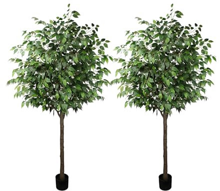 Valyria Home - Planta Artificial Ficus - Tamaño 180 cm - Pack de 2 Plantas de Plástico Grande Interior y Exterior - Árbol Artificial Realista y Exótico - Decoración del Hogar y Oficina