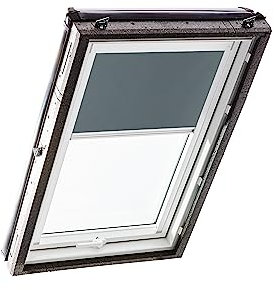 Original Roto Verdunkelungsrollo ZRV - Nahezu vollständige Verdunkelung - Führungsschiene Weiß - Dachfenster Baureihe Designo R4/R7 und Classic 43/73 - Größe 114/140 | 11/14 - Stofffarbe Dunkelgrau