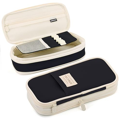 MAMUNU Astuccio portamatite di grande capacità con scomparti per ragazzi, studenti, organizer per cancelleria espandibile per scuola, ufficio, Nero , Moderno e funzionale