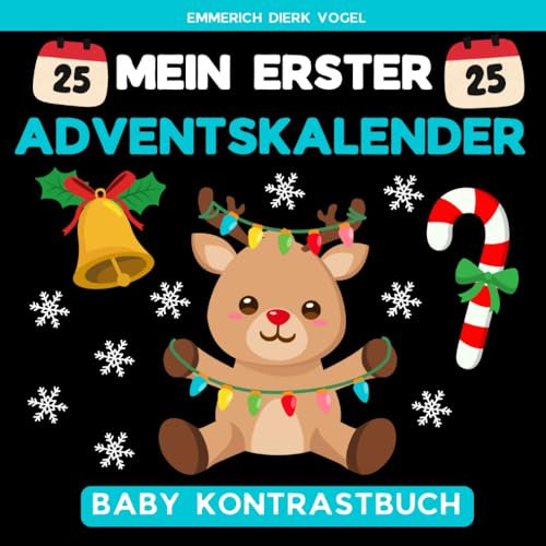 Mein Erster Adventskalender: Weihnachten Kontrastbuch mit Schwarz-Weiß-Bilder zur Entwicklung des Sehvermögens von Babys 0-1 Jahr | Nikolaus Geschenk Für Kinder