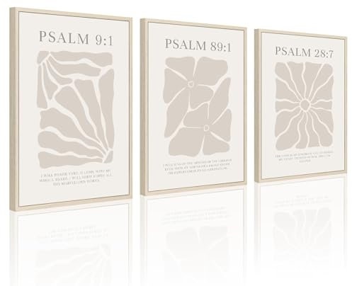 Christliche Wandkunst, 3er-Set, Bibelversen, Wanddekoration, neutraler Psalm, Leinwand, Wandkunst, moderne Bilder, Blumendrucke, christliches Kunstwerk für Wohnzimmer, Schlafzimmer, 30,5 x 40,6 cm,