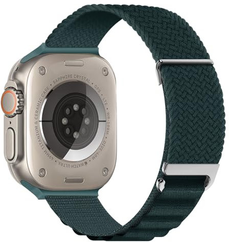 Astorgos Correa Compatible con Apple Watch Ultra/Ultra2 49mm/Series 10/9/8/7/6/5/4/3/2/1/SE 42/44/45/46mm,Correa Nailon de Tejido con Hebilla de C, Banda Deportiva de Repuesto,Verde Oliva Oscuro