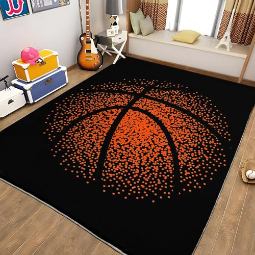 Schwarz Basketball-Doodle Teppich 60 x 90cm Wohnzimmer Schlafzimmer Esszimmer Korridor Küche Bodenmatte Modern 3D Druck Weiche Flanell Kinderzimmer