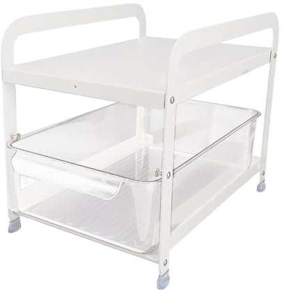 XHTLLO Étagère De Rangement Pour Tasses, Organisateur De Comptoir Extractible à 2 Niveaux, Support De Rangement De Bureau Multifonctionnel Pour le Bureau à Domicile, Matériau En Fer Stable(Blanc)