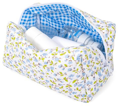 Heveer Borsa Cosmetica con Motivo Floreale Borsa per il Trucco Borse Cosmetiche da Viaggio Portatile per Donne Ragazze Blu