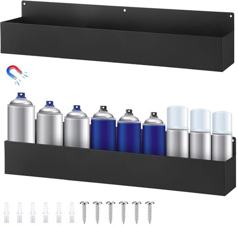Gisafai Magnetischer Aerosol-Sprühdosenhalter, robuster Magnet, Werkzeugkasten, Flaschenhalter, einfache Installation, Sprühdosen-Organizer, Wandmontage, Sprühflaschenregal für Garage, Schwarz, 61 x 8