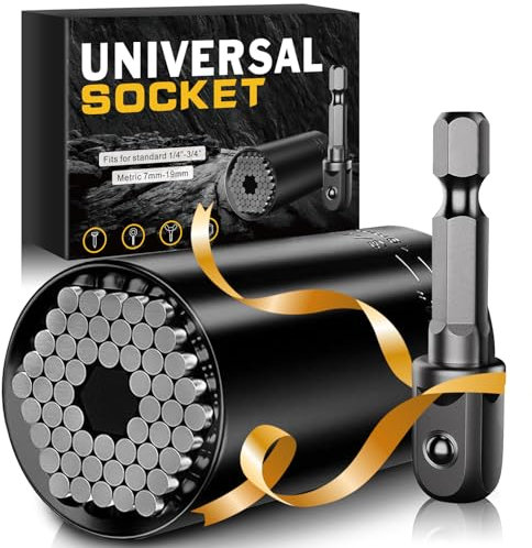 Universal Socket Tools Gifts for Men - Christmas Stocking Stuffers for Men Him Husband Women Cool Stuff Ideas Gadgets Birthday Gifts for Dad Grip Socket Set with Power Drill Adapter (7-19mm)