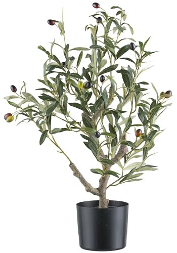CREATIV green Olivier artificiel 70 cm avec 16 fruits dans un pot en plastique I Olivier en pot avec terre I Petit arbre artificiel pour l'intérieur I Plante décorative de qualité supérieure