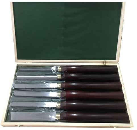 Meißel 6-teiliges HSS-Drehmeißel-Set, Holzbearbeitungs-Drehwerkzeug-Set for Holz, Wurzelmöbel, Schnitzmesser mit Werkzeugkasten Schnitzmeissel