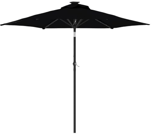 vidaXL Sonnenschirm, Gartenschirm mit LED Stahlmast, Strandschirm Marktschirm mit Kurbel Kippbar, Balkonschirm Kurbelschirm Schirm, Schwarz