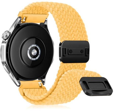 RanBluu 22 mm 20 mm Nylon Armband, Geflochten Ersatzarmband, Elastisches Uhrenarmband mit Magnetisch Verschluss (22 mm, Gelb)