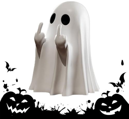 Norhogo Einzigartige Halloween handgemachte Statue, Cute Geist Statue, Mittelfinger-Geist Figuren, für Halloween-Statuen und gruselige Innen- und Außendekorationen Mittelfinger Geist - 6 * 8.5 cm