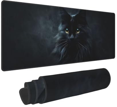Gaming Mouse Pad 35.4x11.8x0.12 inch XXL Large Gaming Mouse Mat with Stitched Edges, Black Cat Mouse Pad, with Non-Slip Base Extended Mouse Pads, Keyboard Desk Pad with Water Resist Surface N-625