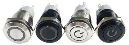 16mm Led Metal Button with Light Button Automatic Reset Self Locking Power Symbol Switch Without base(Circular arc A,3_12V)