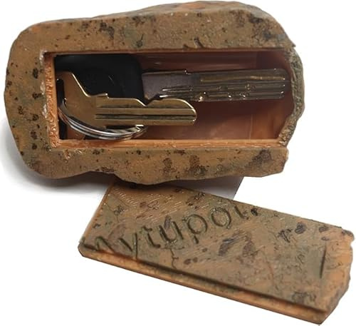 Spare Key Hider Rock - Easily Hide a Key Outside with This Real-Looking Stone Design, Perfect as Key Hiders Outside for Your Garden or Yard (Brown)