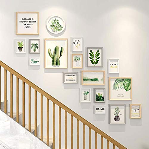 Juego de 18 Marcos de Fotos de Madera con Forma de Escalera para decoración de Pared con combinación Creativa de Fondo