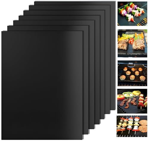 KATLKIU BBQ Grillmatten 7 Stück 40x30 cm – Antihaft Grillmatten, Hitzebeständig bis 260°C, Wiederverwendbar & Spülmaschinenfest, Zuschneidbar, Perfekt für Gasgrill, Holzkohle, Elektro & Ofen Grill