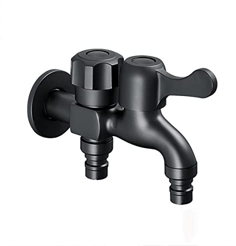 athroom Rubinetto con 2 Valvole di Uscita Doppio Rubinetto Lavatrice per Giardino 1/2 Nero Doppio Rubinetto per Lavello