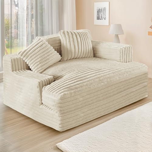 LELEFIDO Chaiselongue für Innenräume, Großes Sofa-Bett, 122 cm Polstersessel mit 2 Kissen, Bequemer Schlafsessel aus Plüsch für Wohnzimmer oder Schlafzimmer