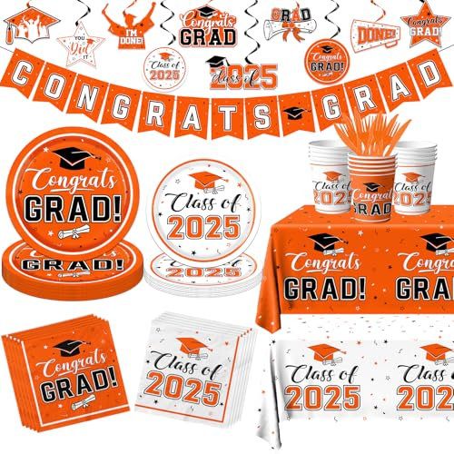 graduation party plates and napkins banner (Orange)