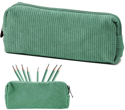 UNIANE Mäppchen Cord-Stoff,Federmäppchen Klein,Mäppchen Mädchen,Mäppchens Klein,Federmäppchen für Erwachsene Teenager Pencil Case mit Reißverschluss Kosmetik Organizer,Federmappe Grün