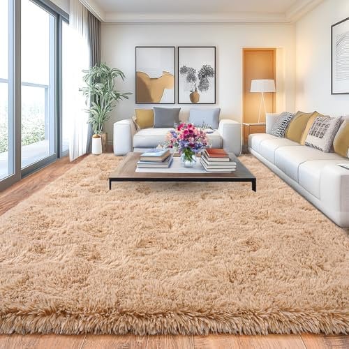 Chicnix Großer Teppich Wohnzimmer 200x300 Hochflor Flauschig, Schlafzimmerteppich Langflor Beige, rutschfest Weich Shaggy Teppich für Kinderzimmer Teenager Schlafsaal